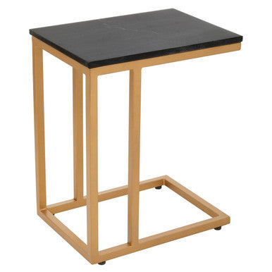 Black Marble Top Side Table with Gold Finish Metal Frame, Varana