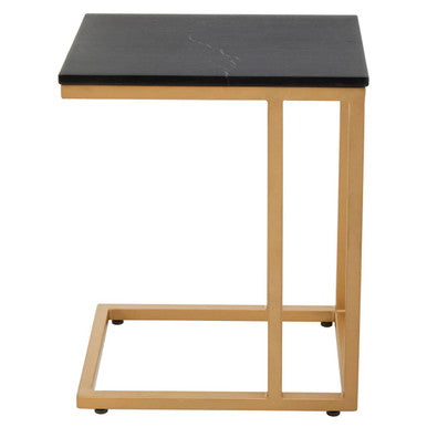 Black Marble Top Side Table with Gold Finish Metal Frame, Varana