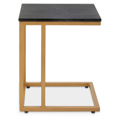 Black Marble Top Side Table with Gold Finish Metal Frame, Varana