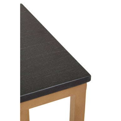 Black Marble Top Side Table with Gold Finish Metal Frame, Varana