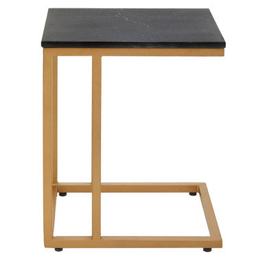 Black Marble Top Side Table with Gold Finish Metal Frame, Varana