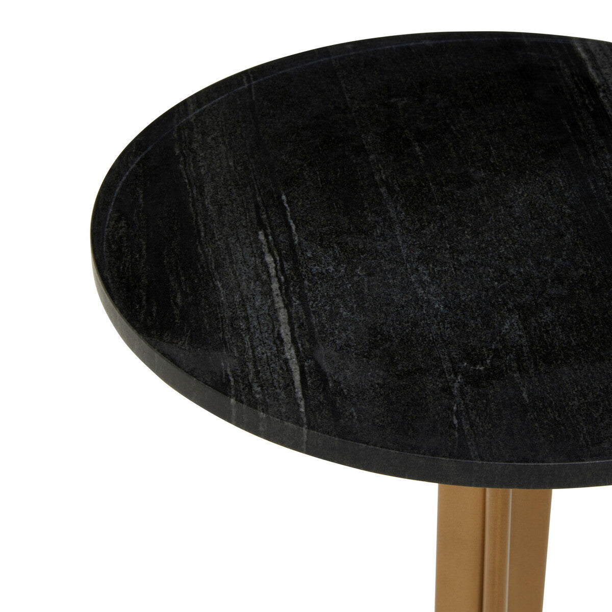 Black Round Marble Top Side Table with Gold Metal Tripod Base, Varana