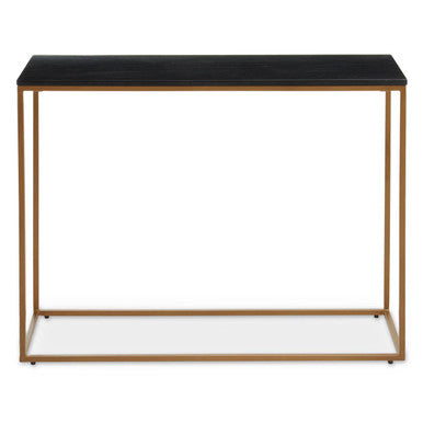 Black Marble Top Console Table with Matte Gold Metal Frame, Varana