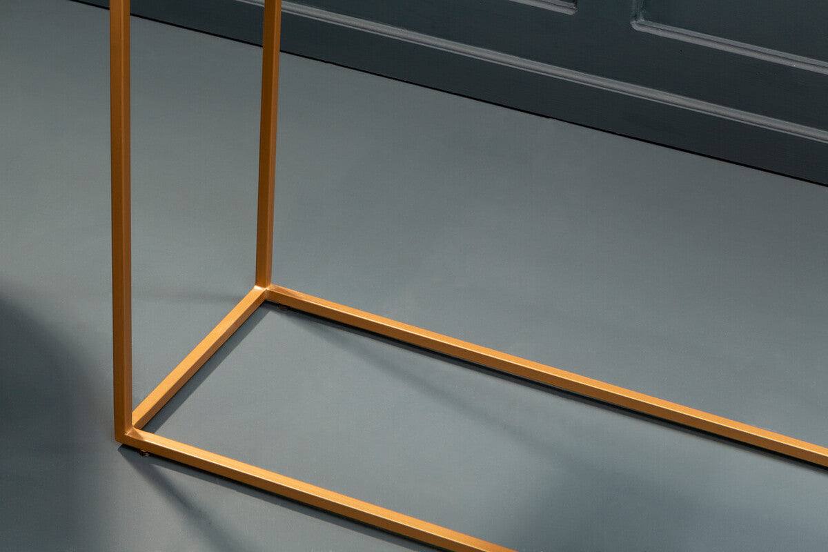 Black Marble Top Console Table with Matte Gold Metal Frame, Varana