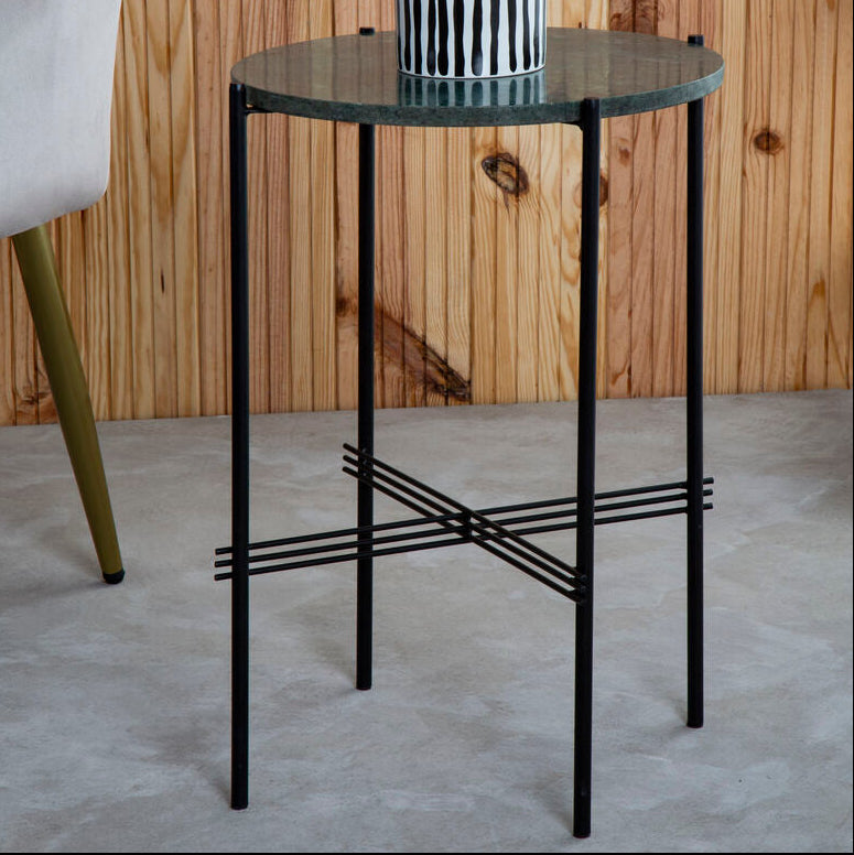 Green Marble Top Round Side Table, Mandoli