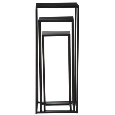 Nest of 3 Black Side Tables with Metal Base and Black Tops, Mandoli