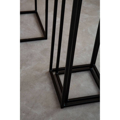 Nest of 3 Black Side Tables with Metal Base and Black Tops, Mandoli