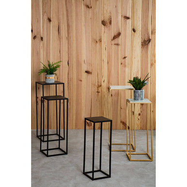 Nest of 3 Black Side Tables with Metal Base and Black Tops, Mandoli