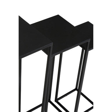 Nest of 3 Black Side Tables with Metal Base and Black Tops, Mandoli