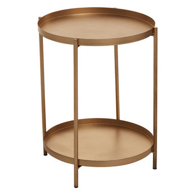 Gold Two Tiers Round Metal Side Table, Mandoli
