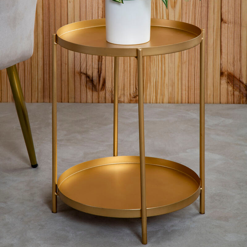 Gold Two Tiers Round Metal Side Table, Mandoli