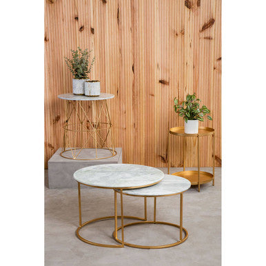 Gold Two Tiers Round Metal Side Table, Mandoli