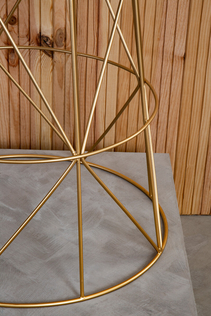 White Marble Top Round Side Table with Gold Cage Metal Frame, Mandoli