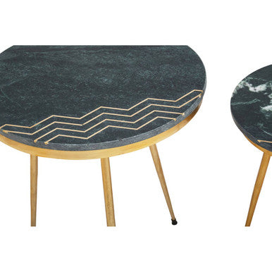 Green Marble Top Set of 2 Round Side Tables, Nirav
