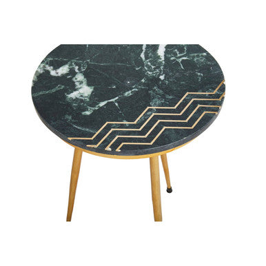 Green Marble Top Set of 2 Round Side Tables, Nirav