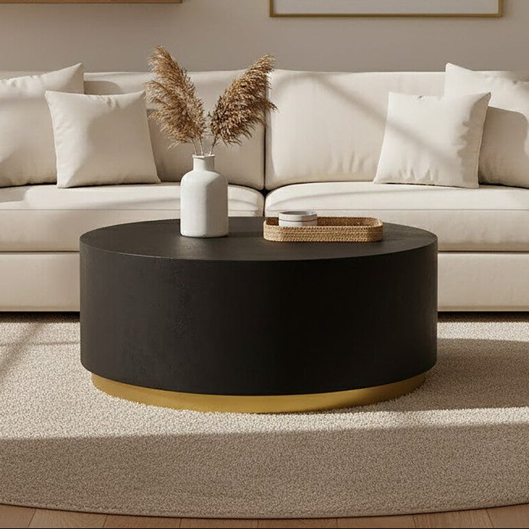 Black Concrete Effect Wood Coffee Table with Luxe Gold Metal Frame, Naro