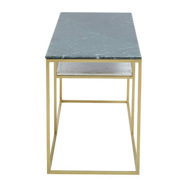 Assorted Marble Top Console Table with Geometric Gold Iron Frame and Lower Shelf, Nirav
