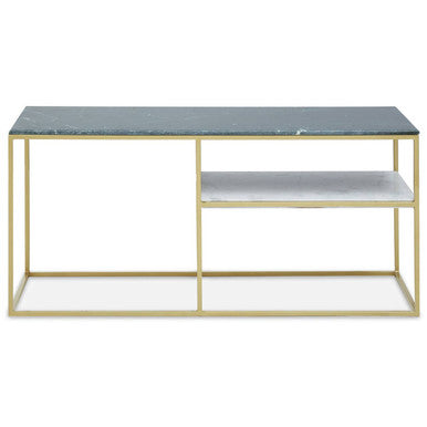 Assorted Marble Top Console Table with Geometric Gold Iron Frame and Lower Shelf, Nirav
