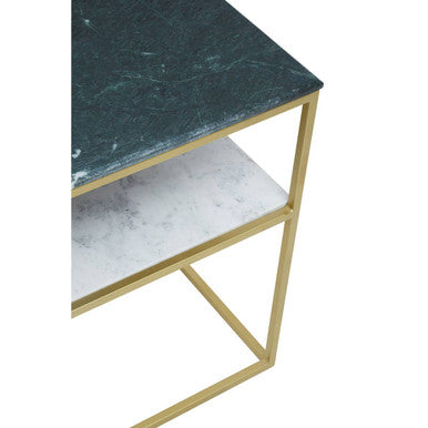 Assorted Marble Top Console Table with Geometric Gold Iron Frame and Lower Shelf, Nirav