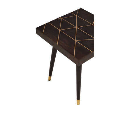 Dark Brown Mango Wood Square Side Table with Gold Tip Legs, Naro