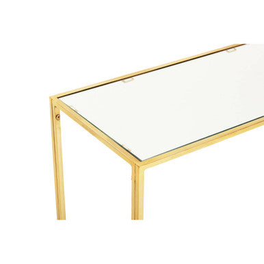 Glass Top Console Table with White Terrazzo Effect Shelf and Gold Metal Frame, Novi