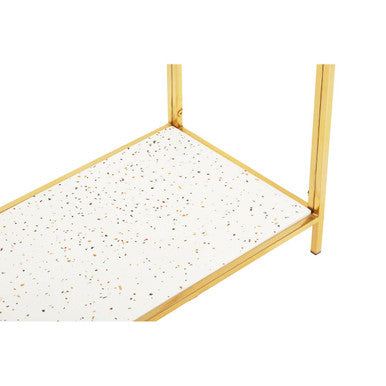 Glass Top Console Table with White Terrazzo Effect Shelf and Gold Metal Frame, Novi