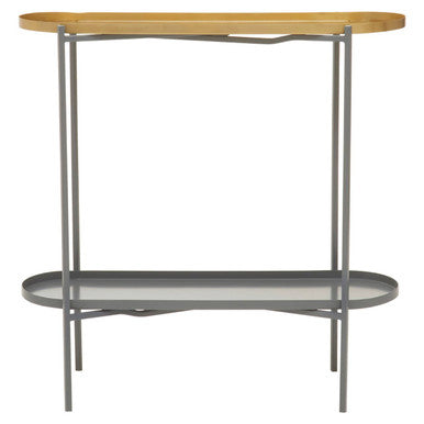 Two Tier Gold Geometric Console Table with Two-Tonal Contrast, Kobra
