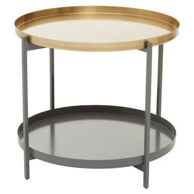 Two Tier Gold Round Coffee Table with Two-Tonal Contrast, Kobra