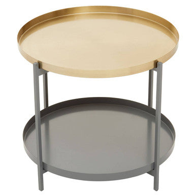 Two Tier Gold Round Coffee Table with Two-Tonal Contrast, Kobra