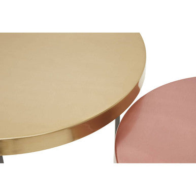 Set of 3 Nesting Side Tables with Warm Metallic Round Tops and Grey Metal Bases, Korba