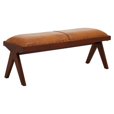 Inca Tan Leather Bench with Wood Frame