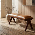 Inca Tan Leather Bench with Wood Frame