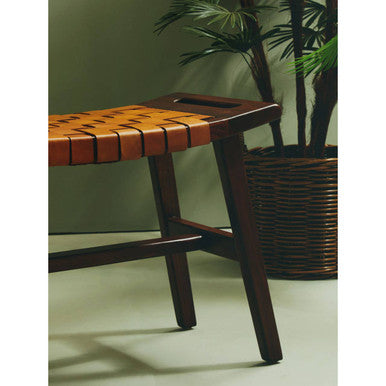 Inca Tan Genuine Leather Stool with Wood Frame