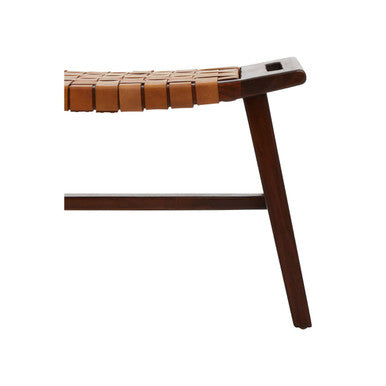 Inca Tan Genuine Leather Stool with Wood Frame