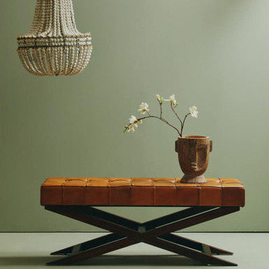 Inca Brown Genuine Leather Bench with Cedarwood Base