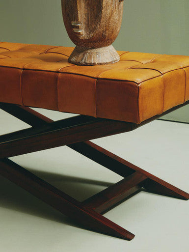 Inca Brown Genuine Leather Bench with Cedarwood Base