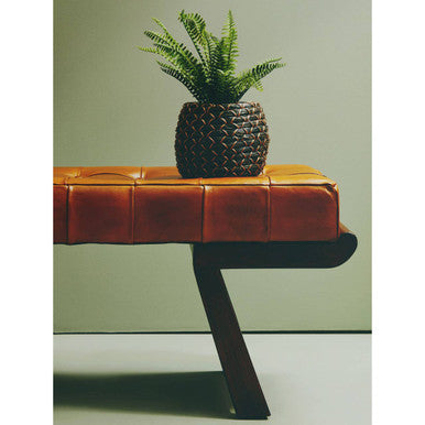 Inca Brown Genuine Leather Bench with Cedar Wood Angular Base