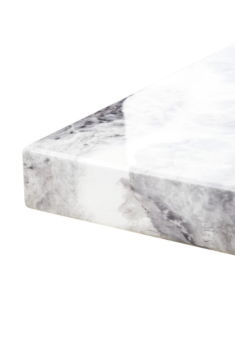 Grey Marble Top Side Table with Pedestal Base and Silver Stainless Steel Detailing | Saronno