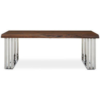 Natural Wood Top Coffee Table with Silver Stainless Steel Looped Base, Hampstead