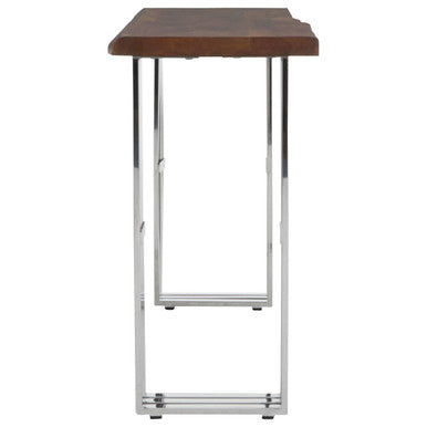 Natural Wood Top Console Table with Silver Stainless Steel Looped Base, Hampstead