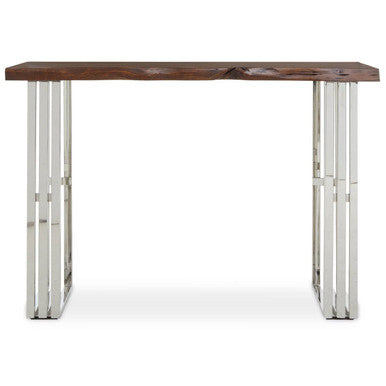 Natural Wood Top Console Table with Silver Stainless Steel Looped Base, Hampstead
