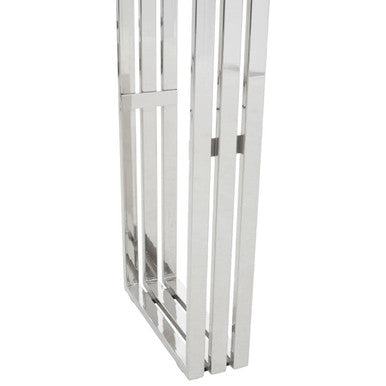 Natural Wood Top Console Table with Silver Stainless Steel Looped Base, Hampstead