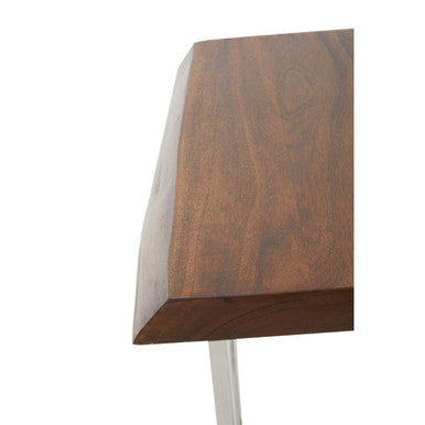 Natural Wooden Top Small Console Table with Silver Looped Stainless Steel Base, Hampstead