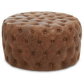 Hoxton Brown Genuine Leather Ottoman with Button Tufting