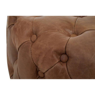 Hoxton Brown Genuine Leather Ottoman with Button Tufting