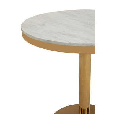 White Marble Round Top Dining Table with Luxe Gold Finish Pedestal Base, Azalea
