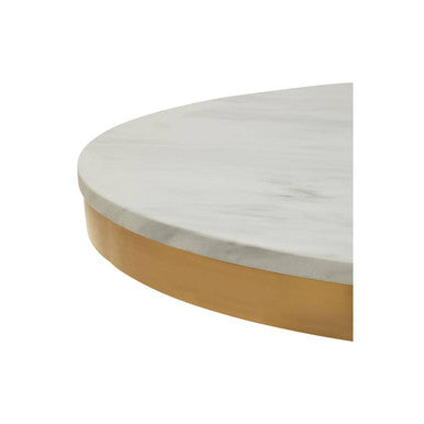 White Marble Round Top Dining Table with Luxe Gold Finish Pedestal Base, Azalea