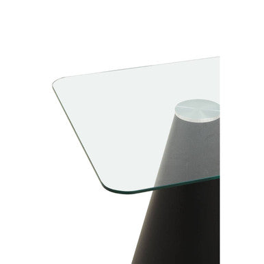 Clear Glass Square Top Dining Table with Black Conical Base, Azalea