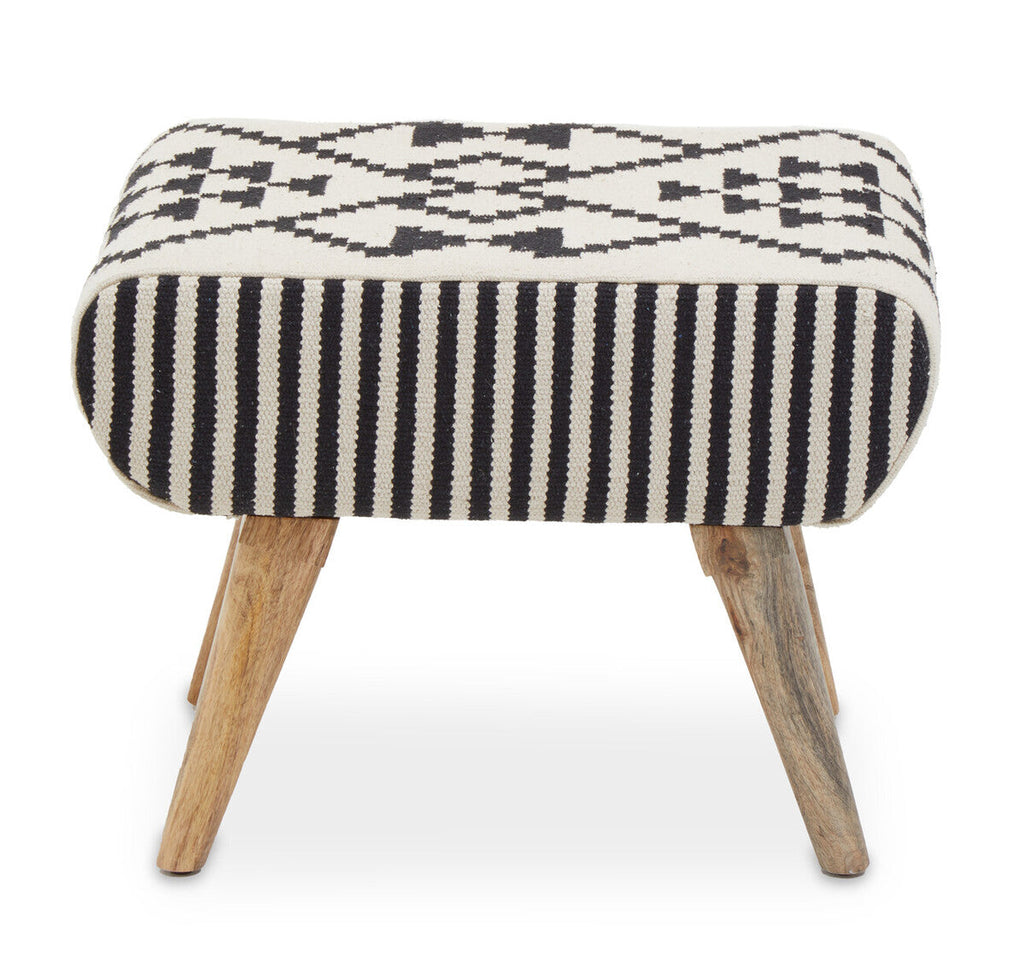 Cefena Black and White Cotton Footstool with Berber Style