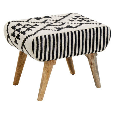 Cefena Black and White Cotton Footstool with Berber Style